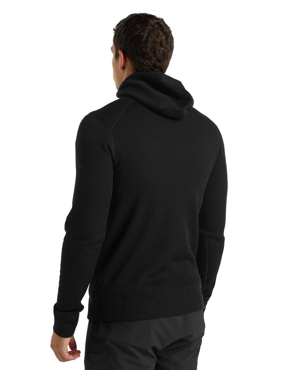 Black Men's Icebreaker RealFleece® Merino Elemental Long Sleeve Zip Hood Jackets | USA 1241VRWD